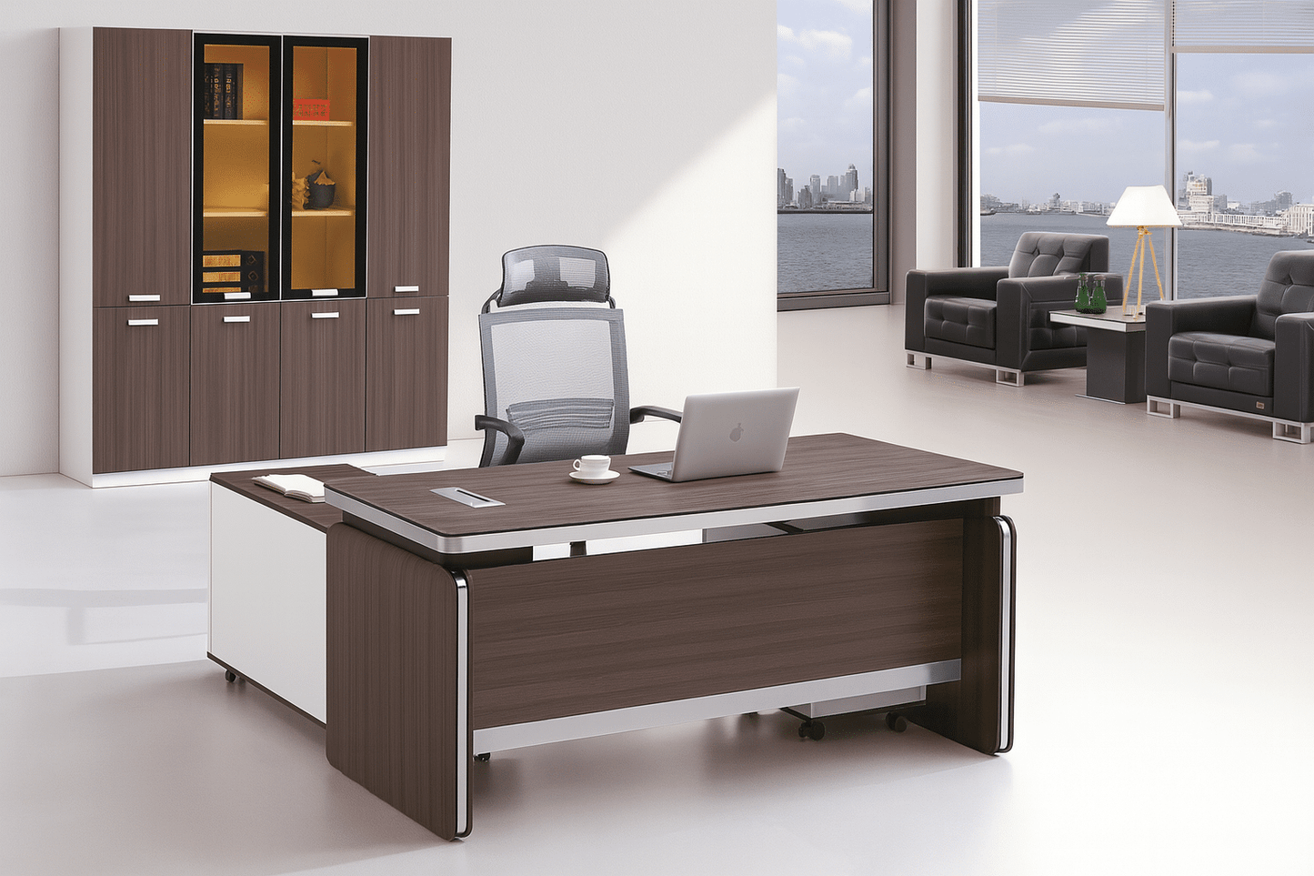 Bureau Direction Élégant Bois avec Bande Aluminium F1020 | Design Moderne