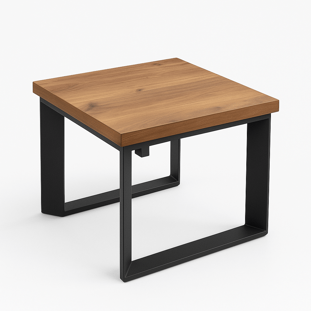 Table Basse Carrée Bois et Métal - Design Industriel Moderne F1057