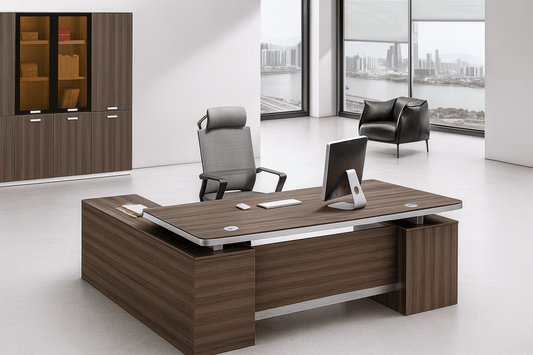 Bureau Direction Élégant Bois avec Bande Aluminium F1017